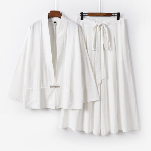Damen Zen-inspiriertes Kimono-Set aus fließender Viskose mit kurzer Jacke und weiter Culotte-Hose Shop Nory
