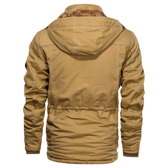 Herren Militärinspirierte Canvas-Fieldjacke mit Kapuze, Kordzug‑Taille und Fleece‑Innenfutter Shop Nory