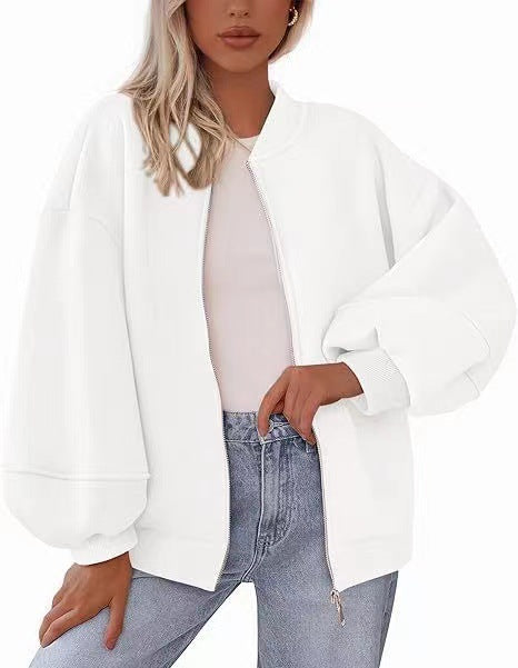 Damen Oversize Bomberjacke mit Ballonärmeln und durchgehendem Reißverschluss Shop Nory