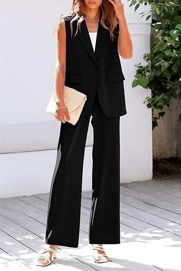 Damen ärmelloses Blazer-Set mit weit geschnittenen Hosen