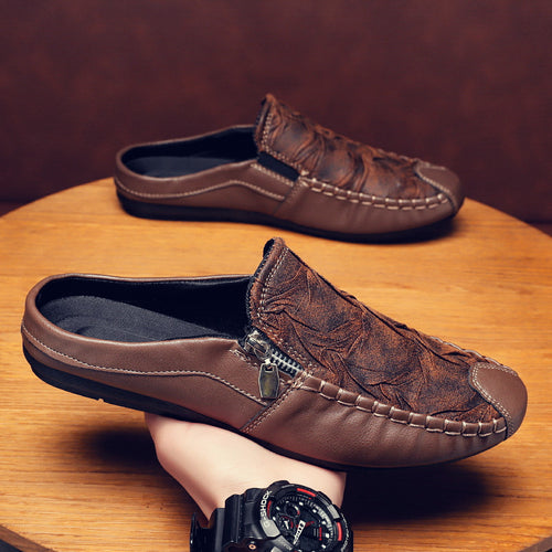 Herren Mokassin-Slipper aus Leder mit seitlichem Reißverschluss und gepolstertem Fußbett Shopy Nory