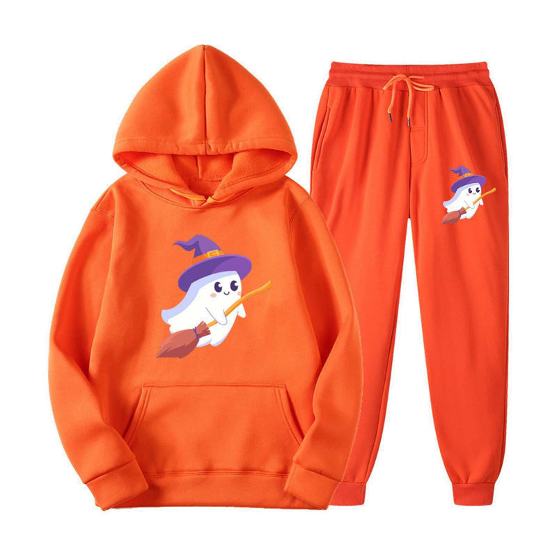Unisex kuscheliger Kapuzenpullover und Jogginghose Set mit Halloween-Geistprint Shop Nory