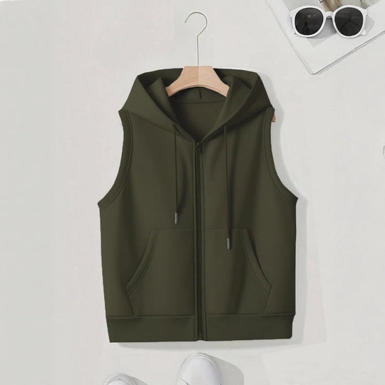 Damen Ärmellose Zip‑Hoodie‑Weste aus weichem Sweat mit Kängurutaschen Shop Nory
