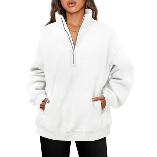 Damen nan oversized Halbzip-Pullover mit Stehkragen, Kängurutasche und Rippbündchen Shop Nory