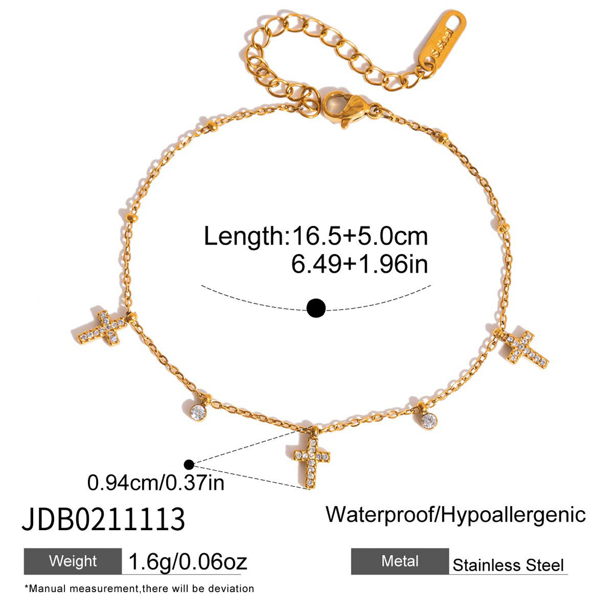 Damen Armband mit funkelnden Kreuzanhängern und hypoallergener Edelstahlverarbeitung Shop Nory