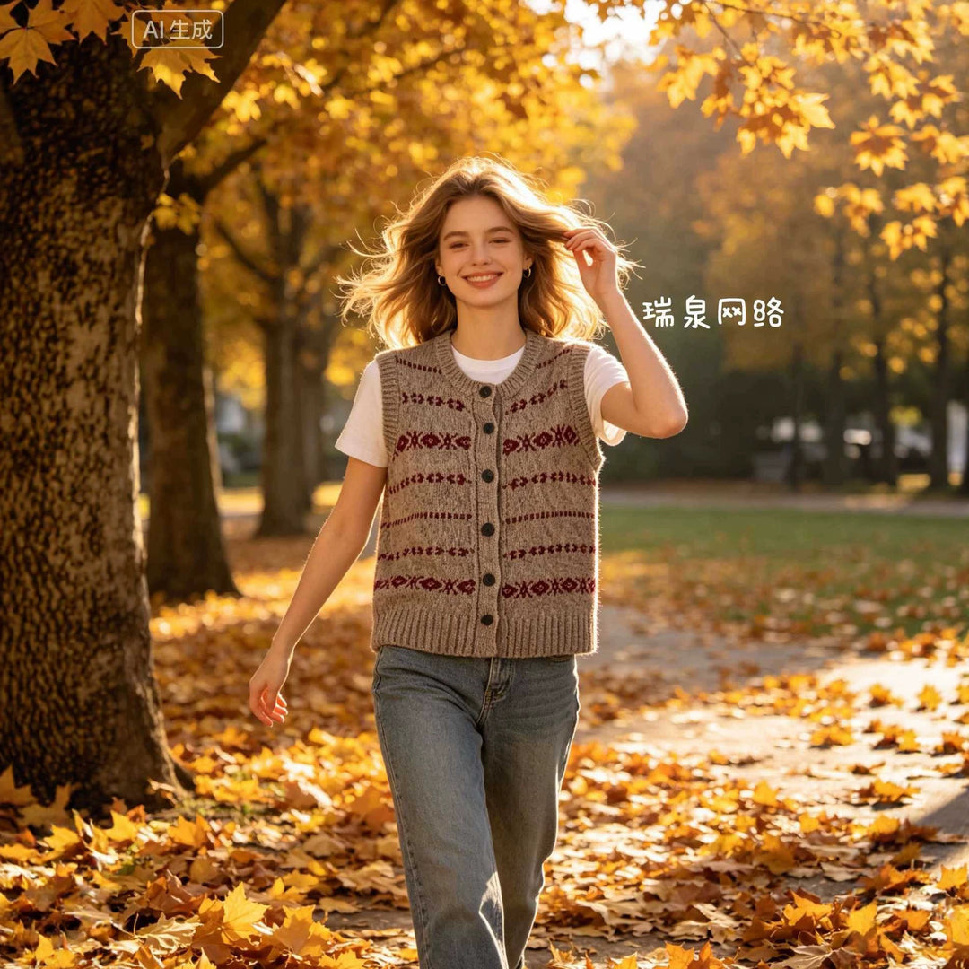Damen Strickweste mit Norwegermuster und durchgehender Knopfleiste Shop Nory