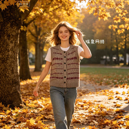 Damen Strickweste mit Norwegermuster und durchgehender Knopfleiste Shop Nory