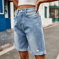 Damen entspannte Denim-Shorts mit umgeschlagenem Saum