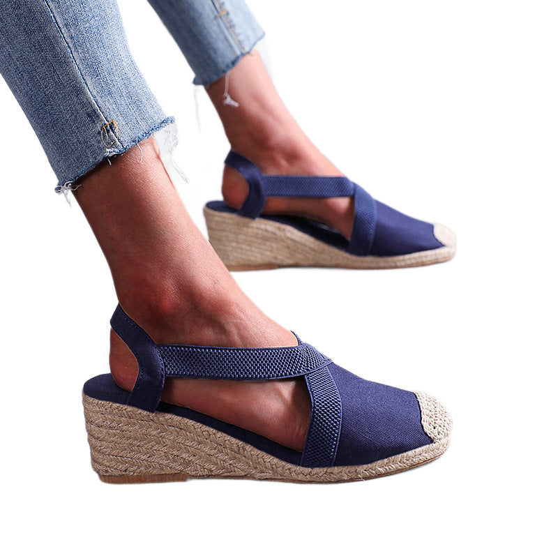 Damen Espadrilles mit elastischen Trägern und Keilabsatz Shopnory