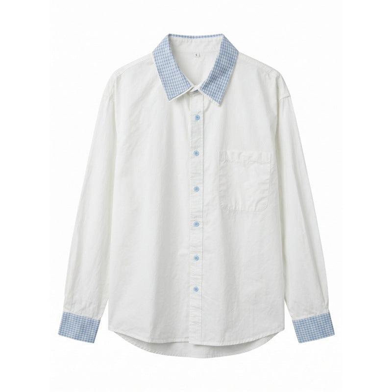 Unisex Oversize Baumwoll-Hemd mit kontrastiertem Vichykaro-Kragen und Manschetten Shop Nory