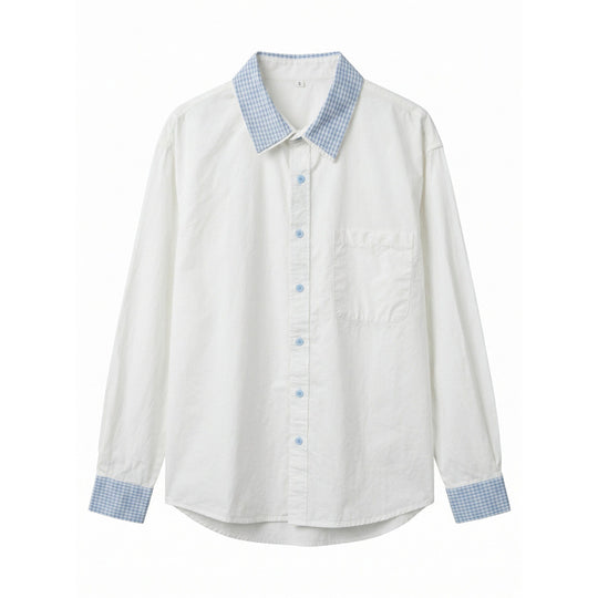 Unisex Oversize Baumwoll-Hemd mit kontrastiertem Vichykaro-Kragen und Manschetten Shop Nory
