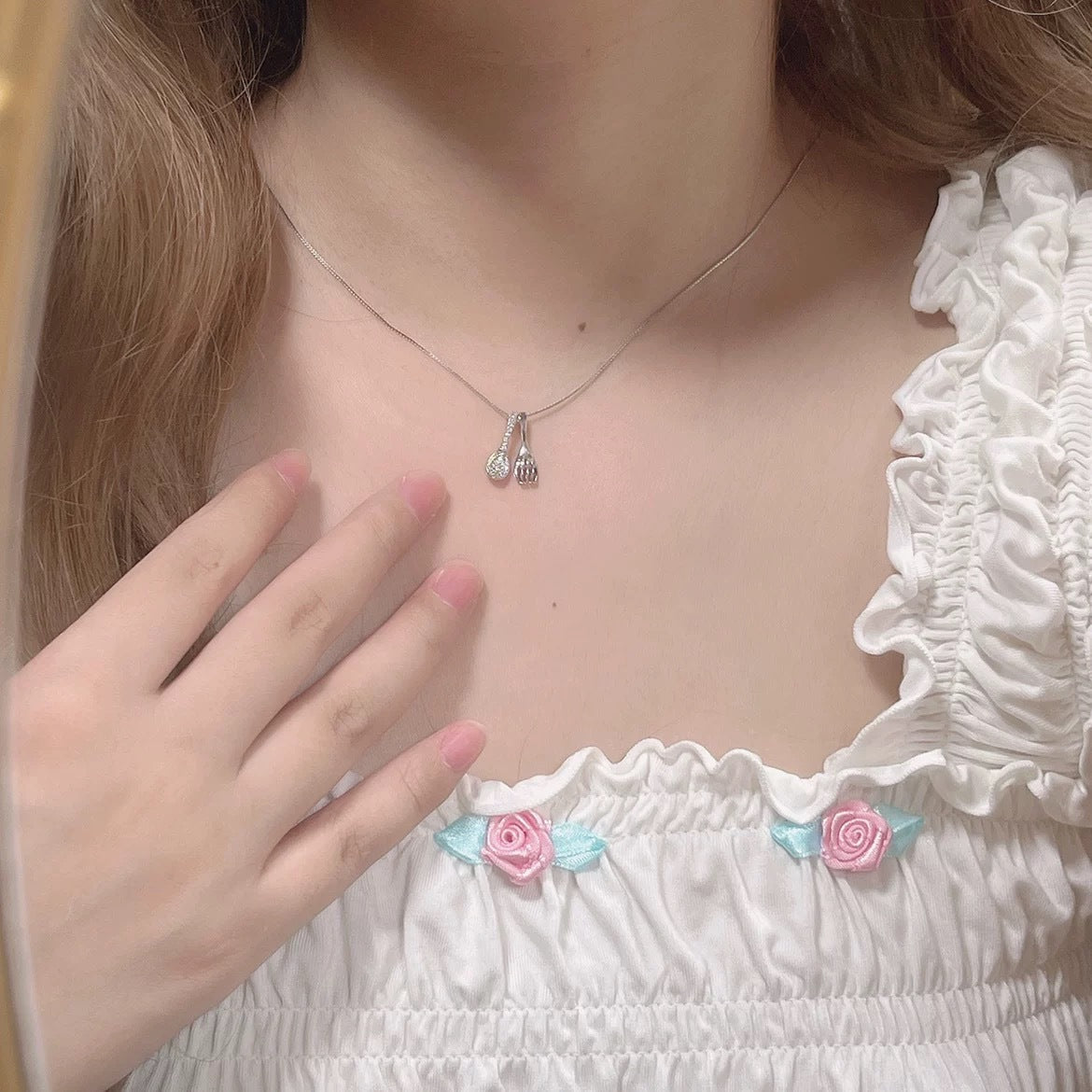 Damen Halskette mit verspieltem Löffel und Gabel Anhänger Shop Nory