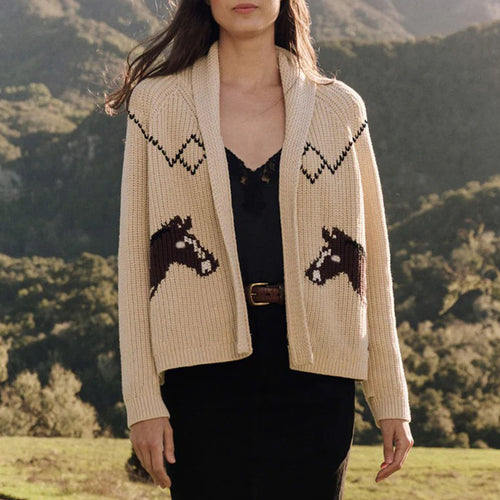 Damen Grobstrick-Cardigan mit Reverskragen und Pferde‑Intarsie Shop Nory