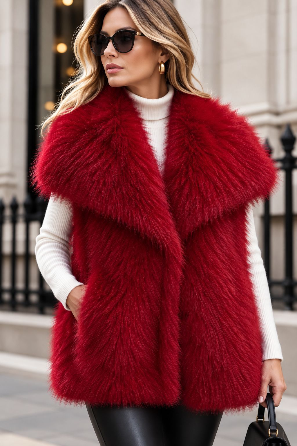 Damen Ärmellose Luxus‑Faux‑Fur‑Weste mit extraweichem Langflor und übergroßem Schalkragen Shop Nory