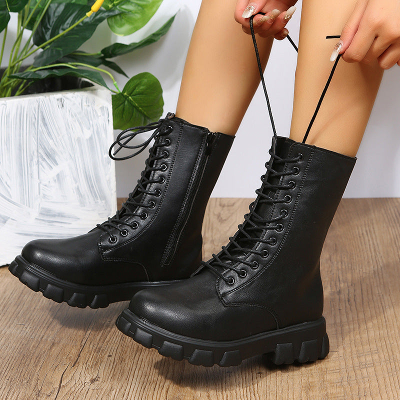 Damen moderne Schnürstiefel mit rutschfester Sohle und seitlichem Reißverschluss Shopnory