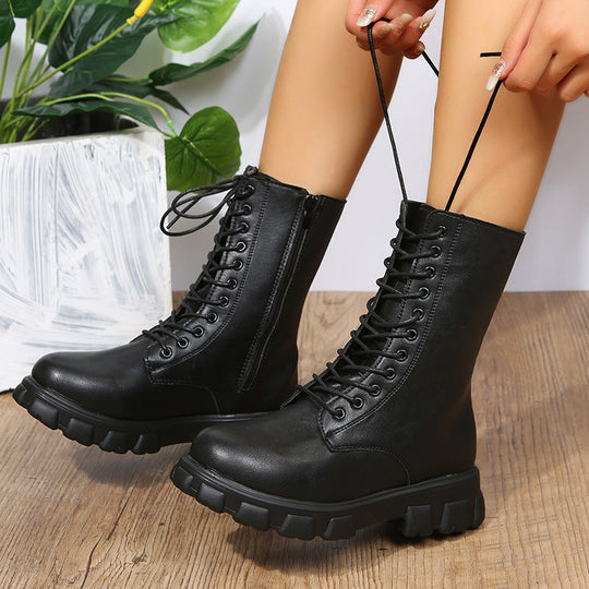 Damen moderne Schnürstiefel mit rutschfester Sohle und seitlichem Reißverschluss Shopnory