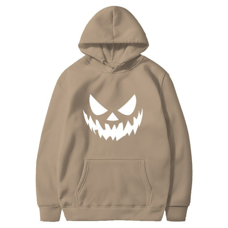 Unisex Kapuzenpullover mit gruseligem Kürbisgesicht-Print und Oversize Kängurutasche Shop Nory