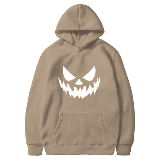 Unisex Kapuzenpullover mit gruseligem Kürbisgesicht-Print und Oversize Kängurutasche Shop Nory