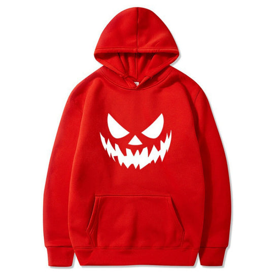 Unisex Kapuzenpullover mit gruseligem Kürbisgesicht-Print und Oversize Kängurutasche Shop Nory