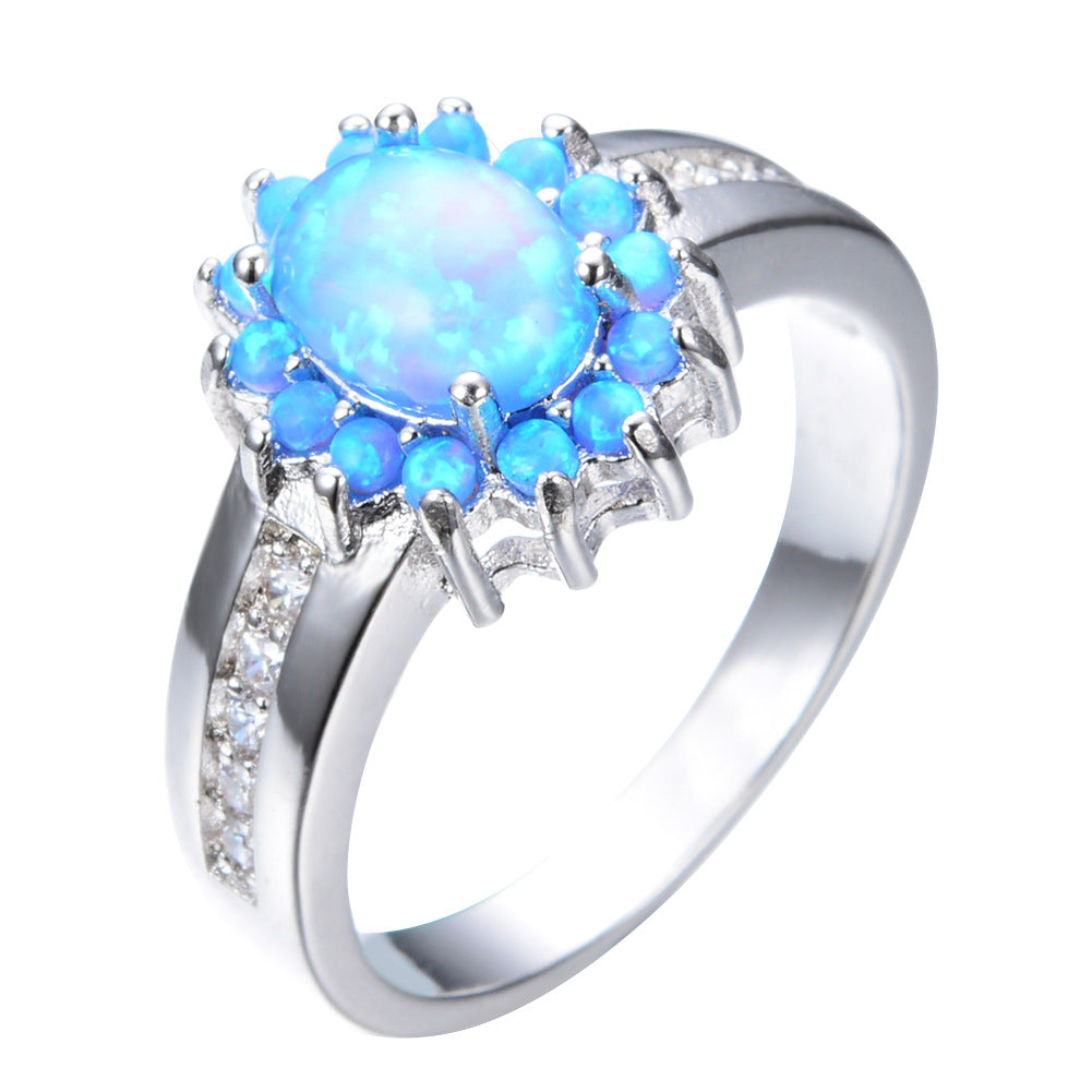 Damen Ring mit funkelndem Opal und floraler Zirkonia-Verzierung Shop Nory