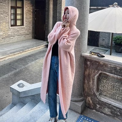 Damen Langer Teddy-Fleece-Mantel mit Kapuze, überschnittener Schulter und weich fallender A-Linie Shop Nory