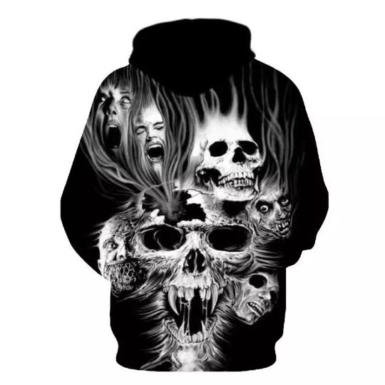 Herren Kapuzenpullover mit fotorealistischem 3D-Skull-Print, Kronen- & Kettenmotiv Shop Nory
