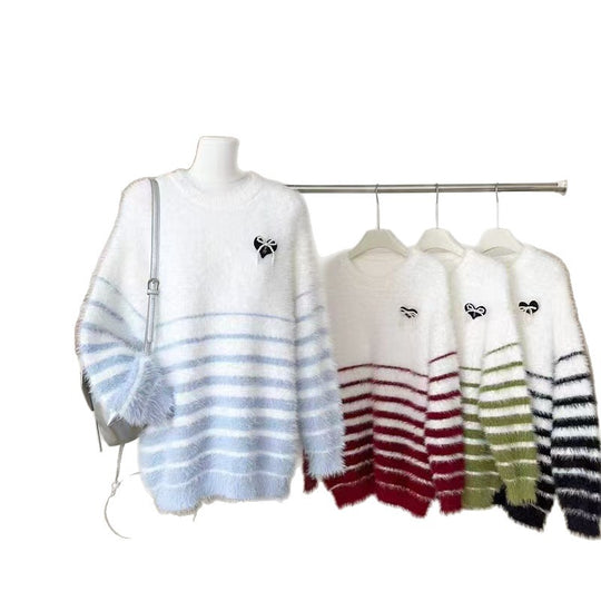 Damen Flauschiger Streifenpullover Shop Nory