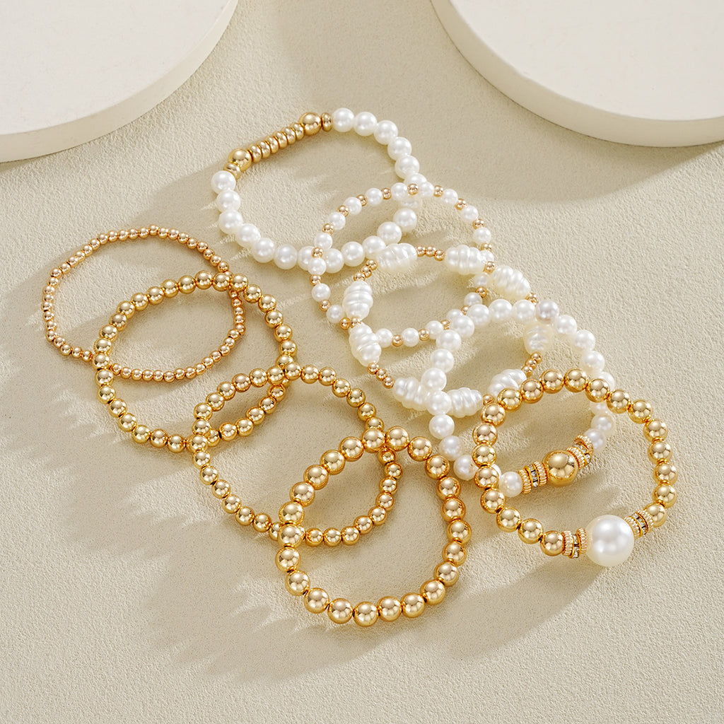 Damen Armreif-Set mit eleganten Perlen- und Goldakzenten Shop Nory