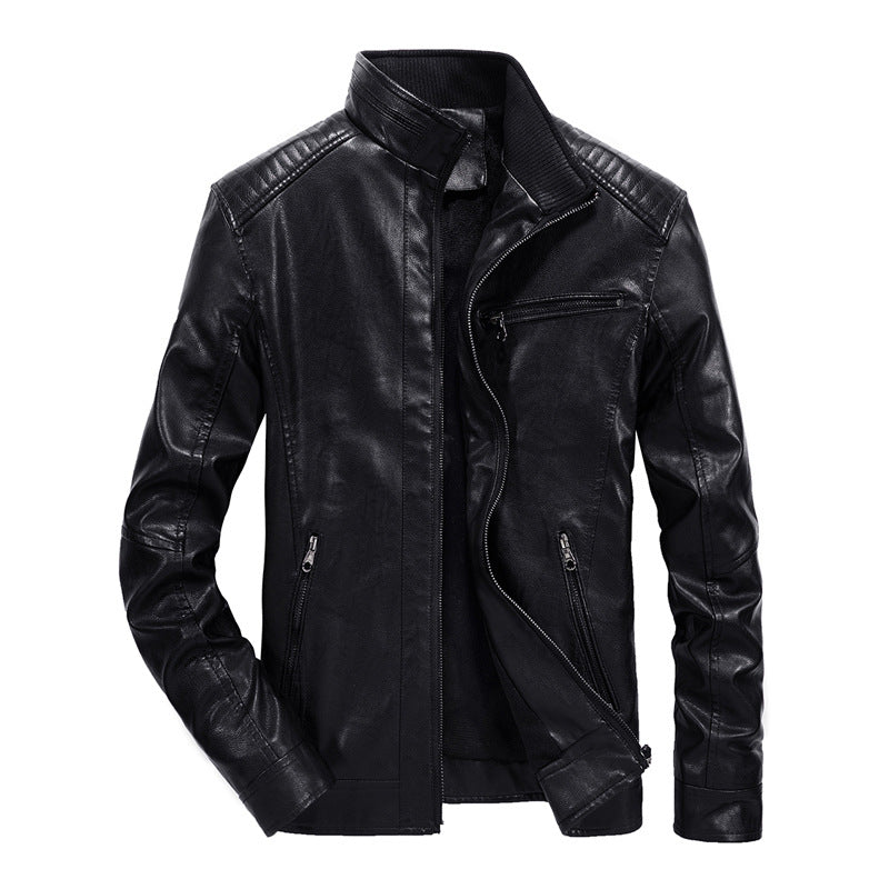 Herren schmal geschnittenes Kunstleder-Blouson mit hochschließendem Stehkragen und Schultersteppung Shop Nory