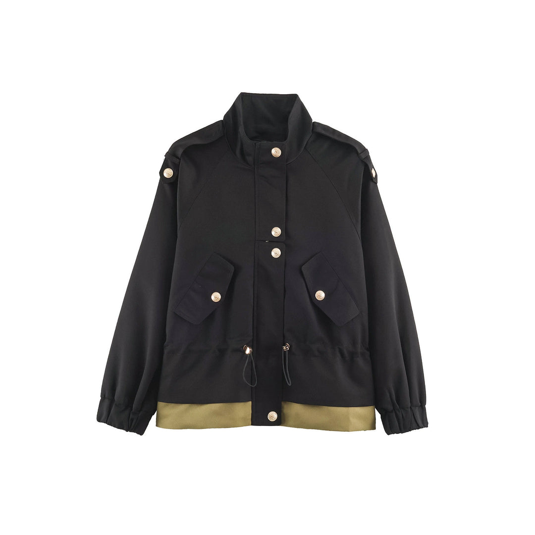 Damen leichte Utility-Jacke mit Tunnelzug-Taillenraffung, Stehkragen und Pattentaschen Shop Nory