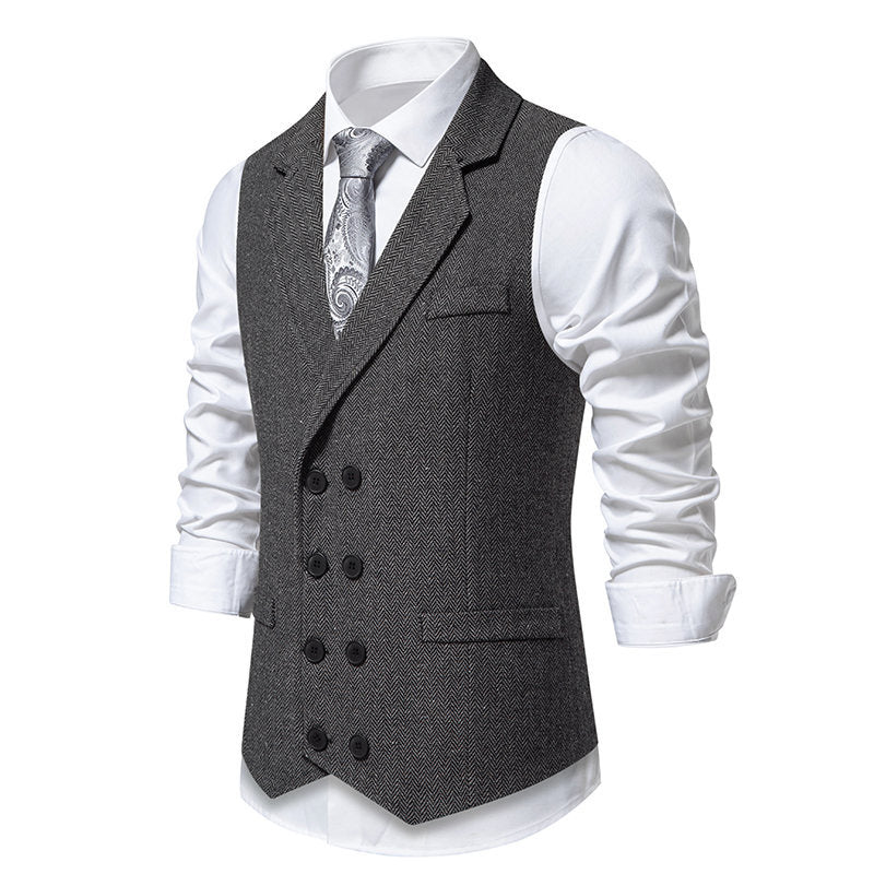 Herren elegante Herringbone-Weste mit doppelter Knopfleiste