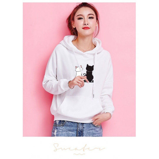 Damen Kapuzenpullover mit Katzen-Print, lockerem Schnitt und Kängurutasche Shop Nory