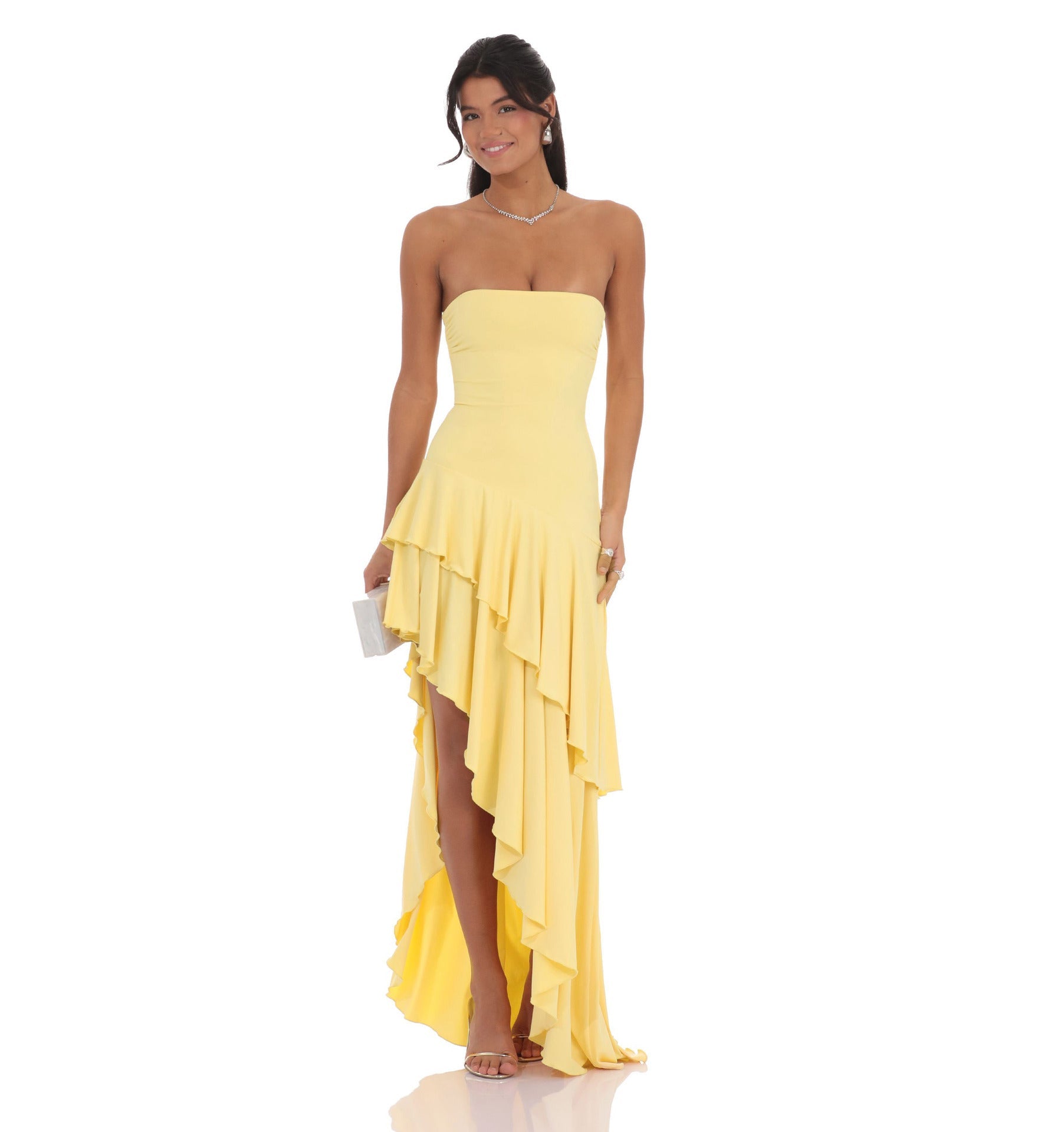 Damen Asymmetrisches Maxikleid mit fließendem Volant