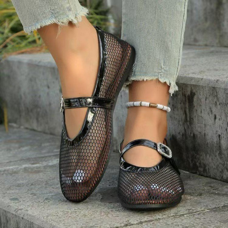 Damen Ballerinas mit elegantem Netzdesign und Kettenapplikation