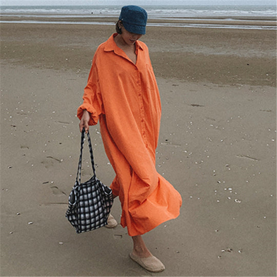 Damen Oversize-Hemdmaxikleid mit durchgehender Knopfleiste und weitem Fall Shop Nory
