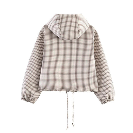 Damen Gekürzte Steppjacke mit Kapuze, Tunnelzug und Karomuster Shop Nory