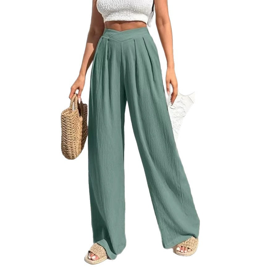 Damen High-Waist Leinenhose mit weitem Bein und Bundfalten Shop Nory