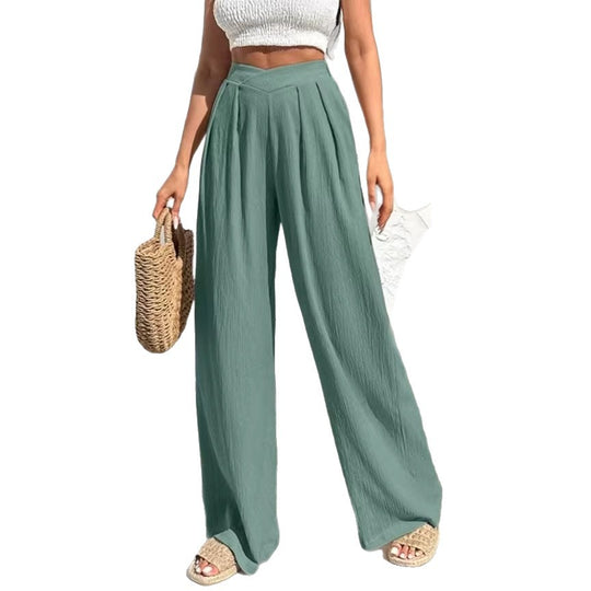 Damen High-Waist Leinenhose mit weitem Bein und Bundfalten Shop Nory