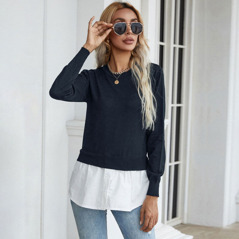 Damen Eleganter Lässiger Pullover mit Hemdunterteil Shop Nory