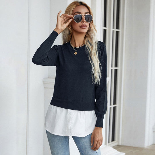 Damen Eleganter Lässiger Pullover mit Hemdunterteil Shop Nory
