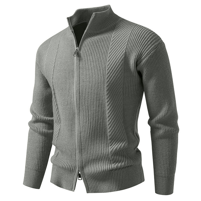 Herren modische Strickjacke mit Stehkragen und durchgehendem Reißverschluss