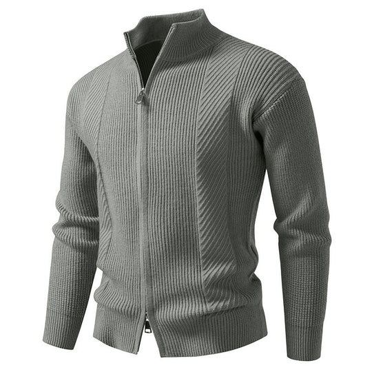 Herren modische Strickjacke mit Stehkragen und durchgehendem Reißverschluss