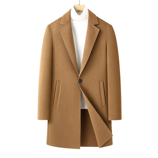 Herren Wollmantel Einreihiger Business-Übermantel mit klassischem Revers Shop Nory