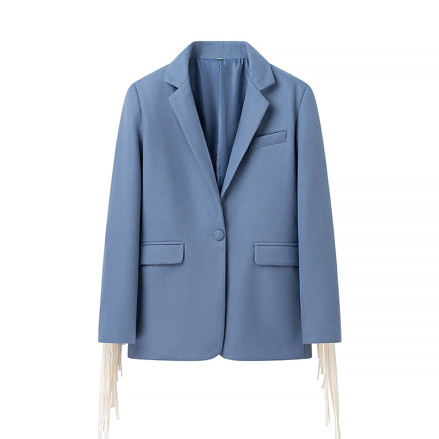 Damen Oversize-Blazer mit langen Fransen und Ziernähten Shop Nory