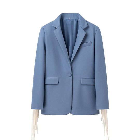 Damen Oversize-Blazer mit langen Fransen und Ziernähten Shop Nory