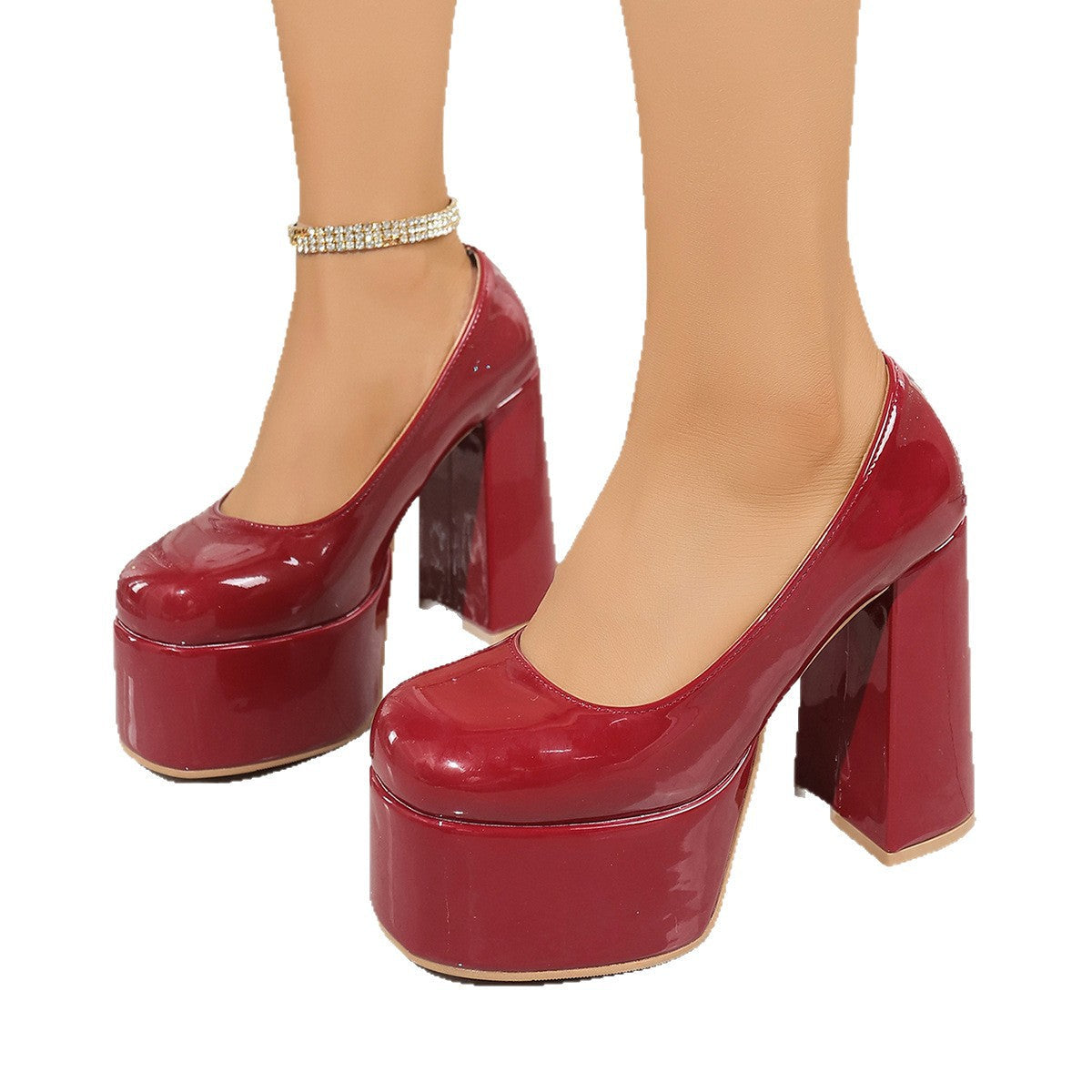 Damen Plateau-Pumps mit elegantem Blockabsatz und funkelndem Akzent