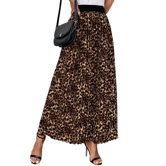 Damen Plissee-Midirock mit Leopardenmuster, elastischem Komfortbund und Eingrifftaschen Shop Nory