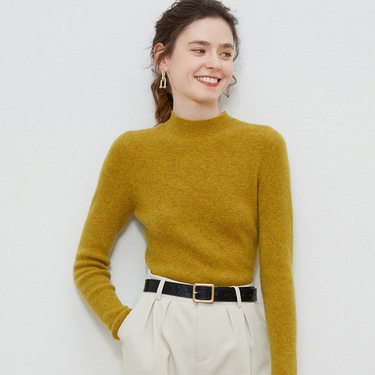 Damen Leichter taillierter Mockneck-Pullover in kaschmirähnlicher Mohair-Optik mit feiner Rippenstruktur Shop Nory
