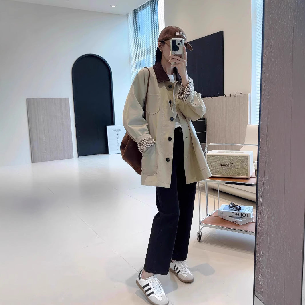 Damen Modische Oversized-Jacke mit kontrastierendem Kragen Shop Nory
