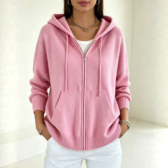Damen Kapuzen-Wollmix Zip-Cardigan mit kastiger Passform und Kängurutaschen Shop Nory